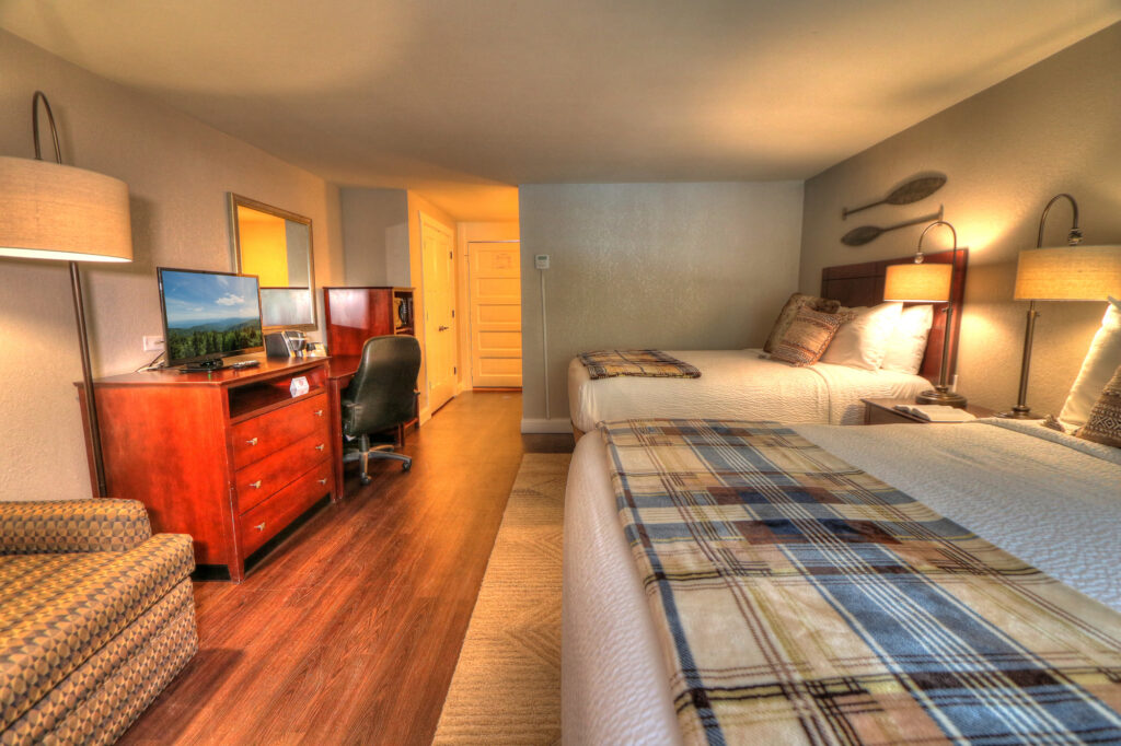 Standard room with two queen beds at River Edge Inn Gatlinburg