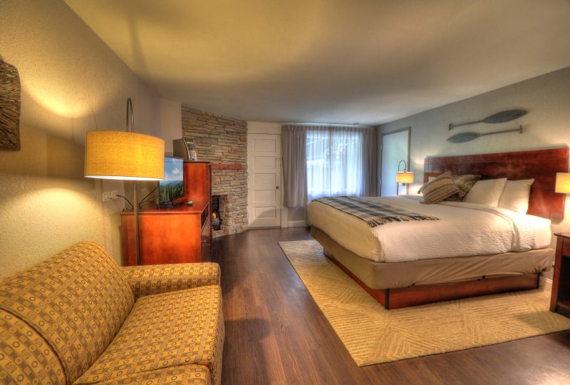 Deluxe King room with fireplace at River Edge Inn Gatlinburg