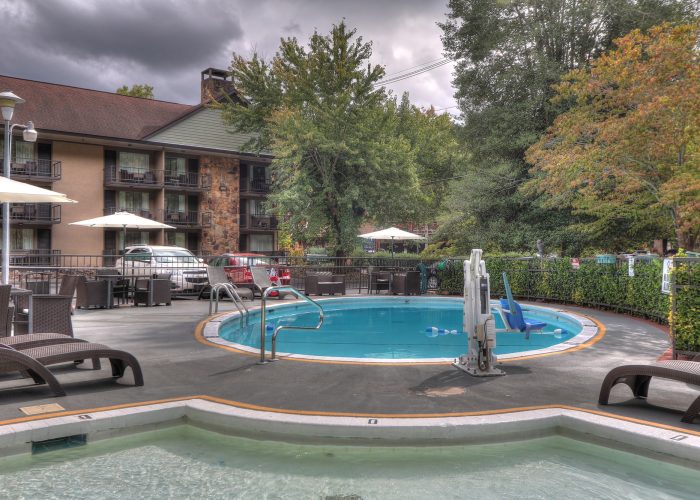 Outdoor seasonal saltwater pool at River Edge Inn Gatlinburg